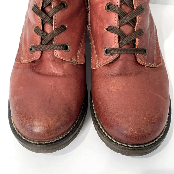 Dromedaris Women's Kara Combat Red Leather + Suede Lace-up Comfort Inside Zip - Picture 10 of 13